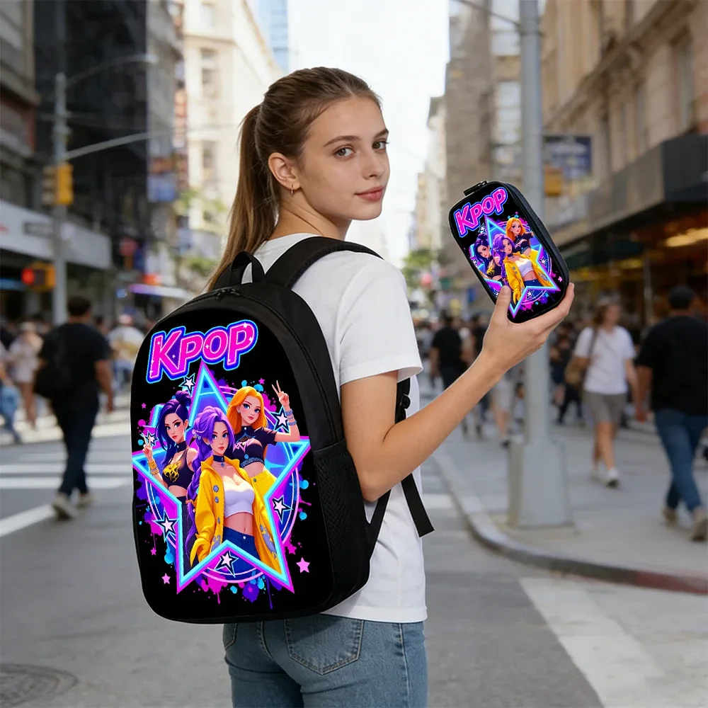 sac dos polyester noir motif kpop personnages lumière accessoires voyage polyvalent unisexe durabilité escapade week end