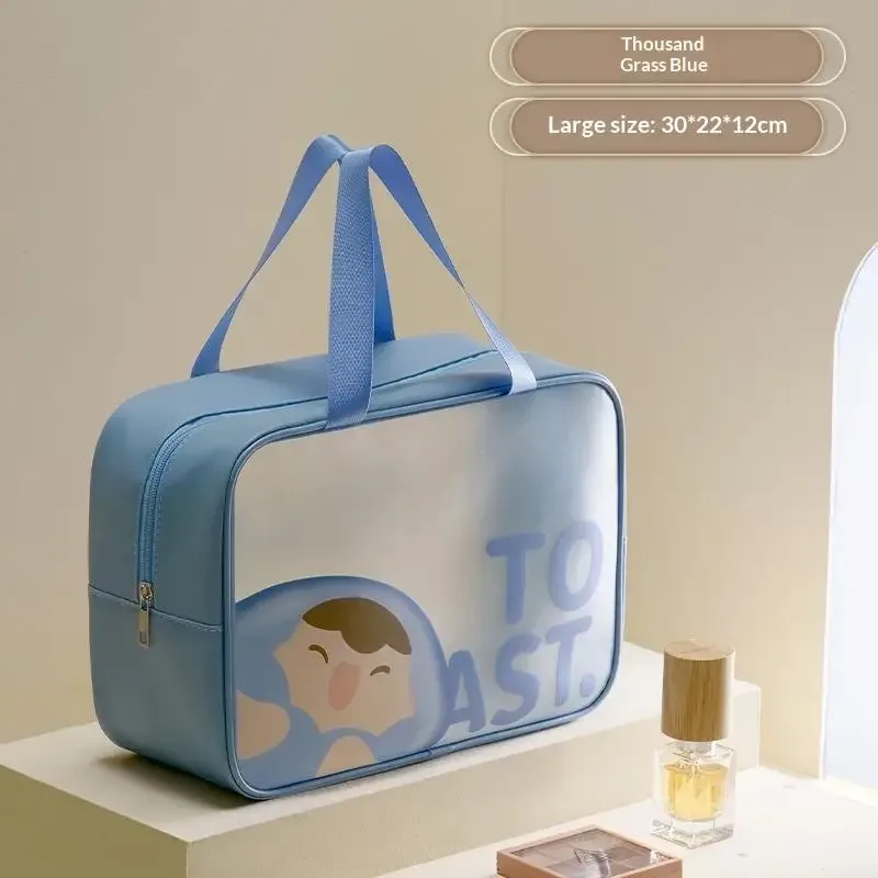 organisateur voyage nylon motif personnage souriant transparent doré bleu grande capacité sacoche rectangulaire utilisation journalière voyage salle sport