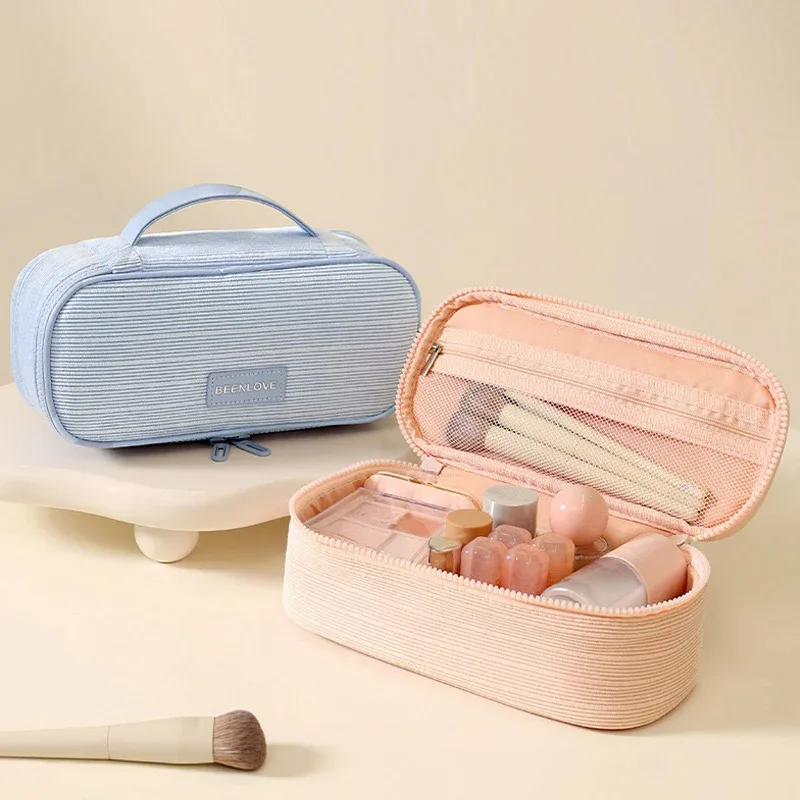 trousse de maquillage carrée multifonctionnelle premium - organisateur cosmétique de petite taille avec poignée, grande capacité pour articles de toilette