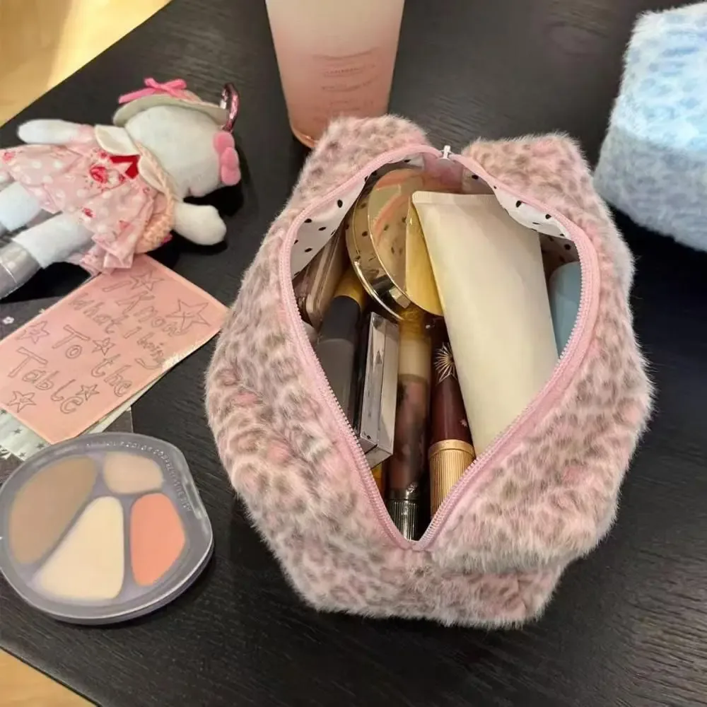 sac de maquillage moelleux de haute qualité, grande capacité, sac cosmétique portable, imprimé léopard, organiseur de toilette pour filles