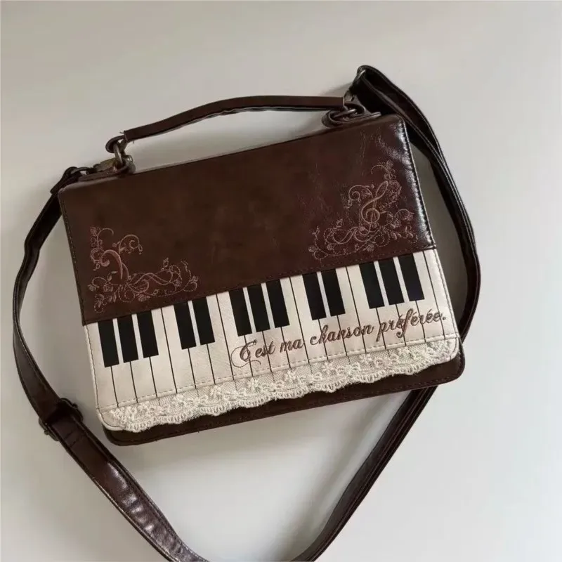 piano marron carré sac de messager sac à dos femmes harajuku vintage poignée sacs à bandoulière dames fée noyau esthétique sac à main 2025