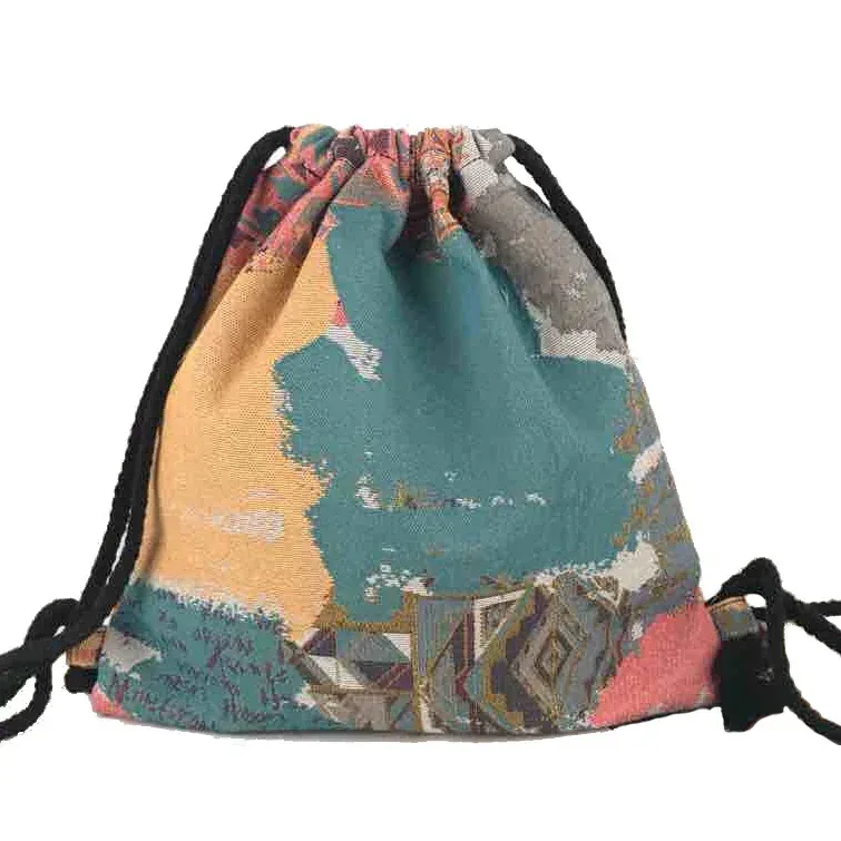 sac à dos en tissu pour femme 2026, style bohème chic, ethnique, tribal, ibiza, gypsy, aztec, doux, marron, avec cordon de serrage