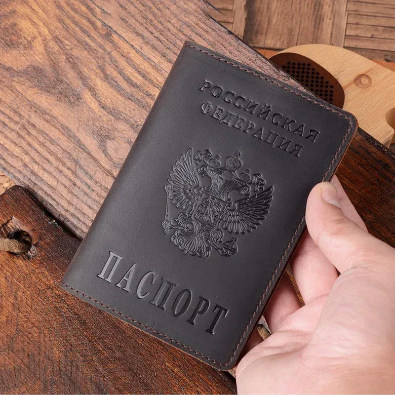 couverture de passeport russe, couverture gravée pour passeport de voyage, porte-passeport en cuir personnalisé