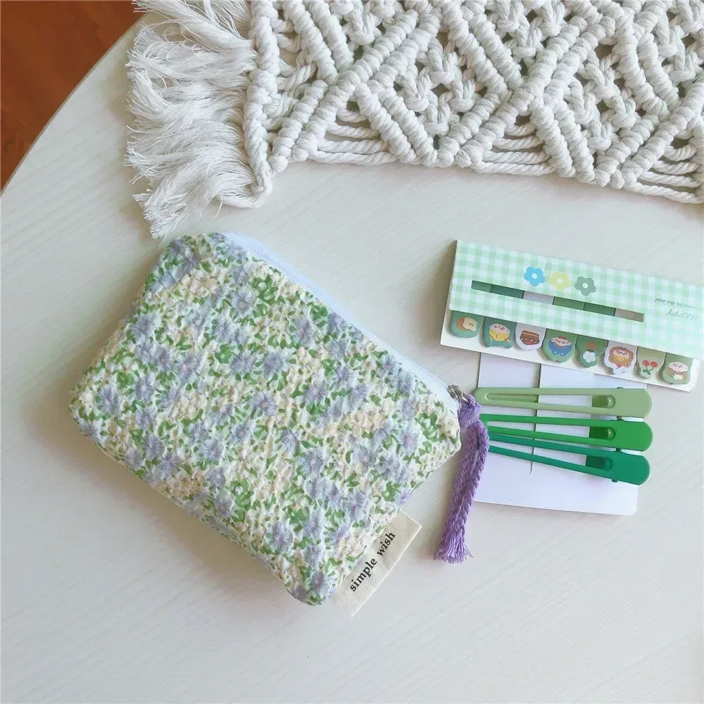 petite trousse de maquillage cosmétique pour femmes et filles, mini sacs à fleurs en coton, trousse de maquillage rouge à lèvres, sac à main pour enfants, trousse à poudres à monnaie