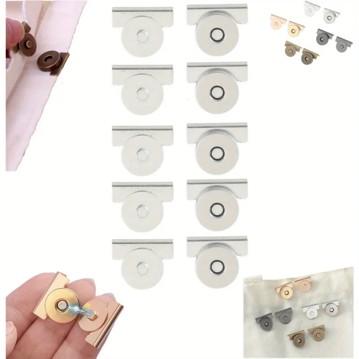 fermoir magnétique métal rose argent doré marron sacs vêtements bricolage anse pression puissant couture set cinq paires