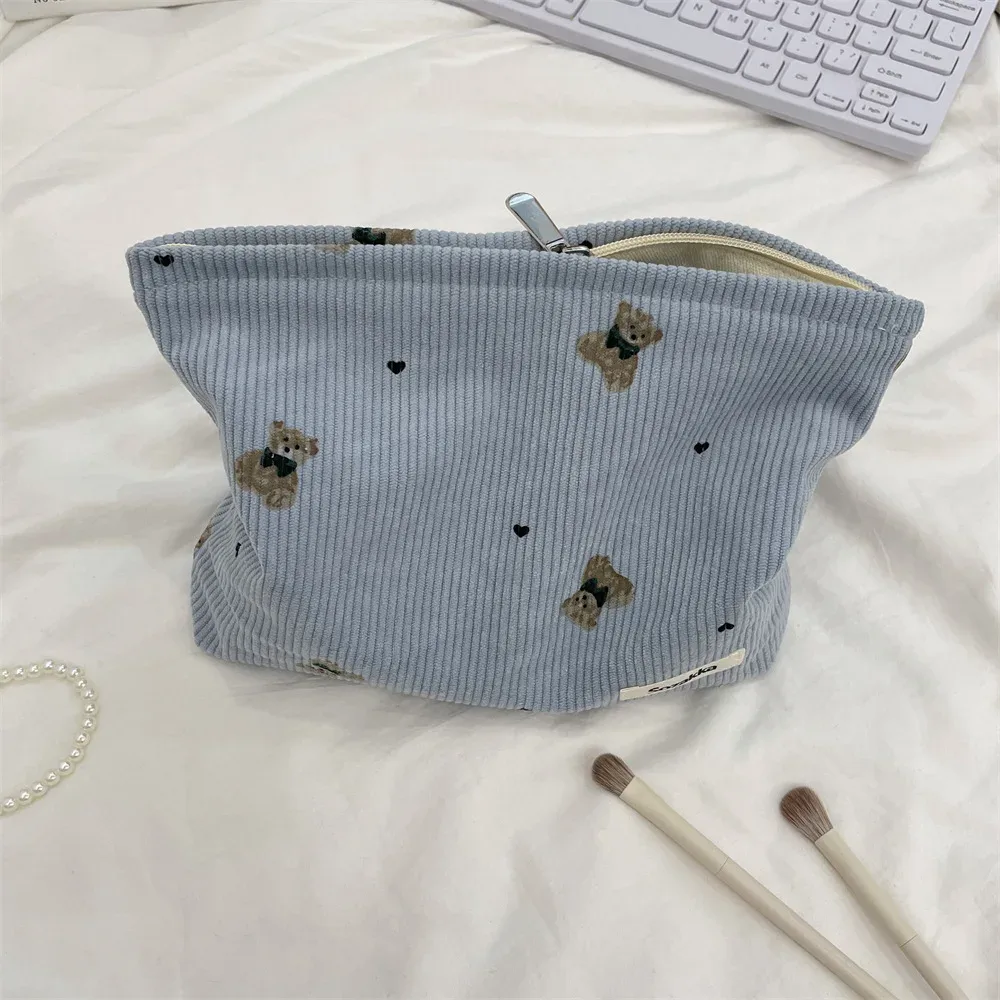 pochette imprimée ours en velours côtelé, sac à cosmétiques, pochette de maquillage de grande capacité, trousse de toilette, rangement de maquillage de voyage en plein air, nouvelle collection