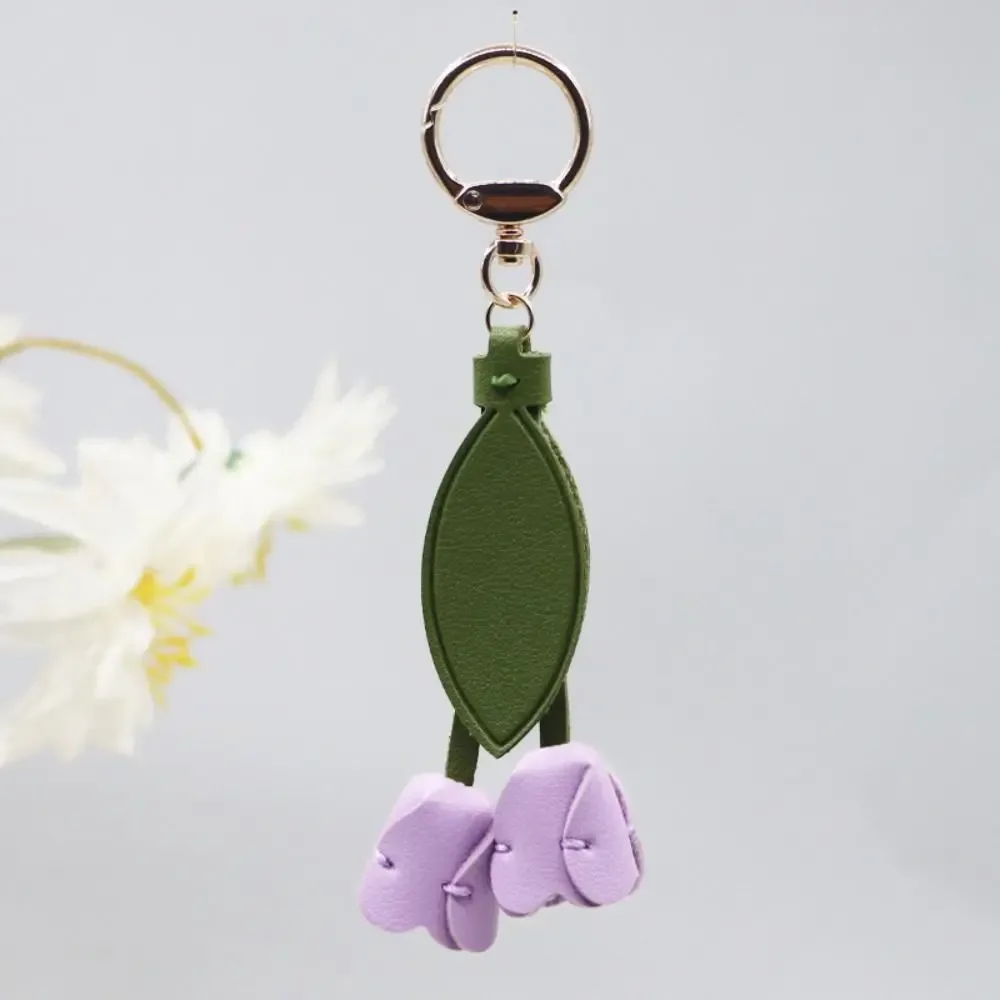 pendentif de sac en forme de tulipe, en cuir pu, style coréen, décoration de sac à dos, breloques pour sac, accessoires assortis, porte-clés de voiture, pour femme