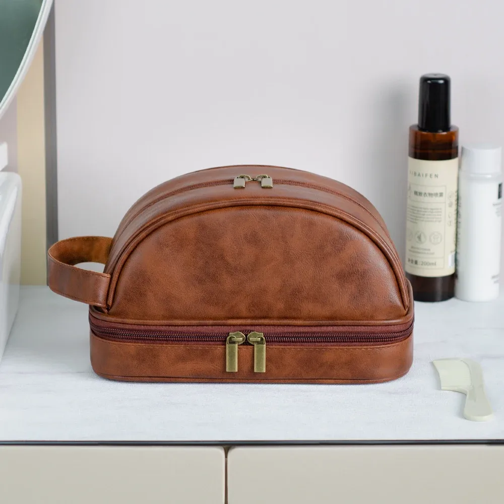 trousse de toilette en cuir pour homme – grande capacité, étanche, idéale pour les voyages – sac de rangement haut de gamme pour hommes