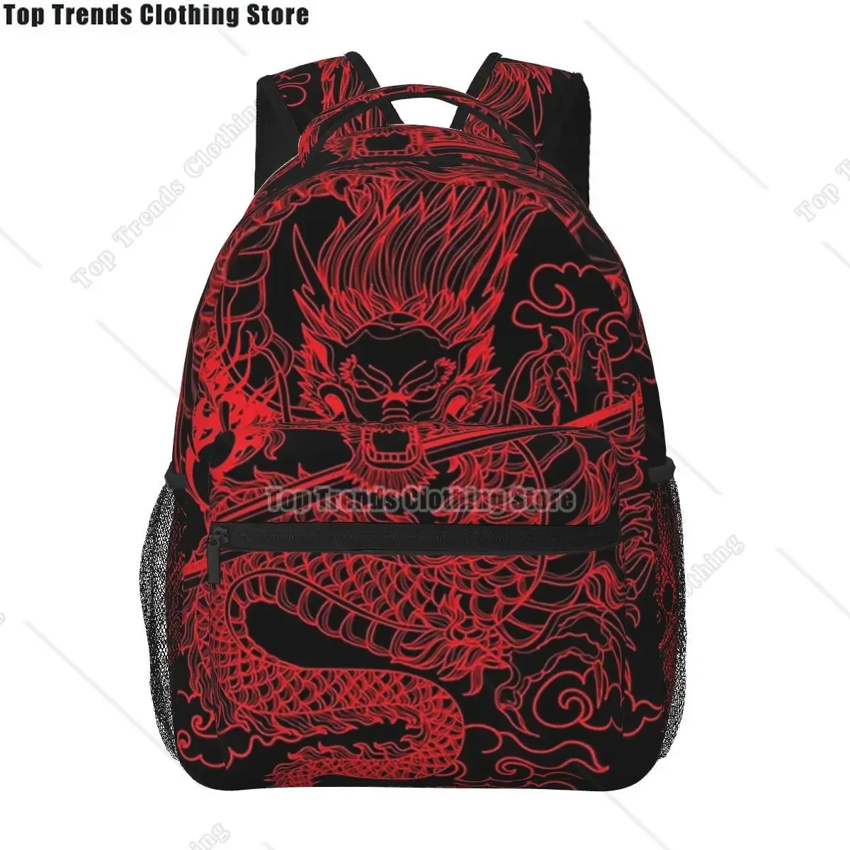 Dragon chinois rouge avec fond noir sacs à dos garçons filles Bookbag étudiants sacs d'école dessin animé sac à dos pour ordinateur portable sac à bandoulière