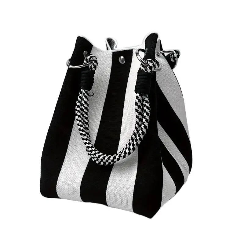 mini sac fourre-tout en tricot style coréen pour femme, sac à main en crochet rayé, sac à bandoulière léger pour l'été, pour les vacances