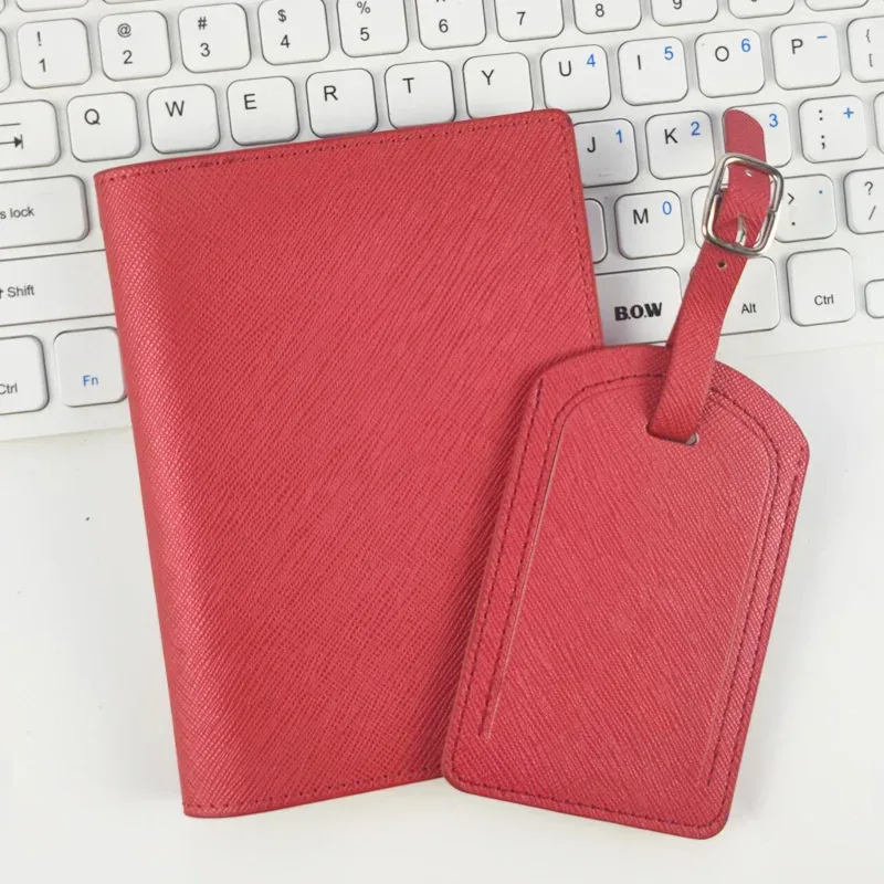 lettres personnalisées saffiano pu cuir voyage passeport couverture bagages étiquette ensemble multifonctionnel stylo billet carte de crédit porte-passeport