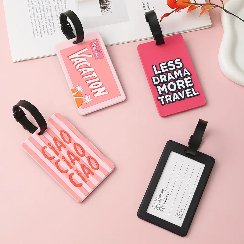 étiquette de bagage en silicone avec lettre mignonne, étiquettes de bagage de voyage, nom, adresse, étiquette de valise, sacs de voyage, accessoires de voyage de vacances