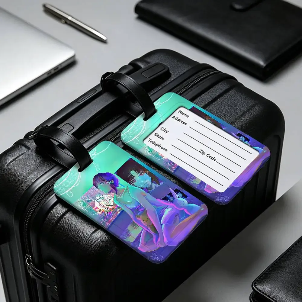 porte-cartes d'information en pvc, étiquette de bagage, étiquette de nom étanche anti-perte pour voyage, série e-experiments l-lain anime