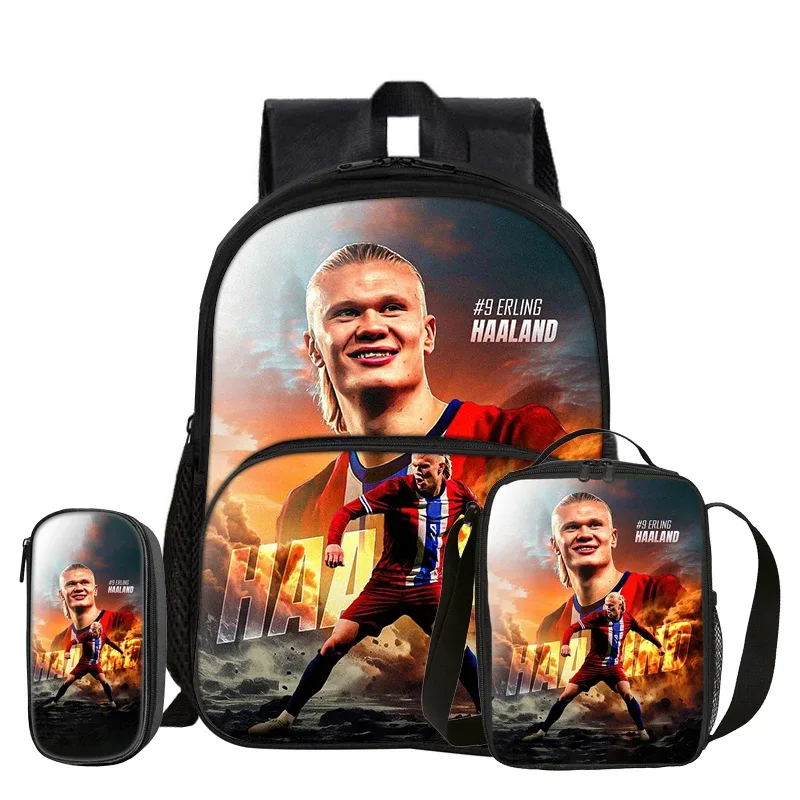 sac dos nylon bleu motifs football erling haaland grand bandoulière arquée sac déjeuner pochette enfant usage voyage