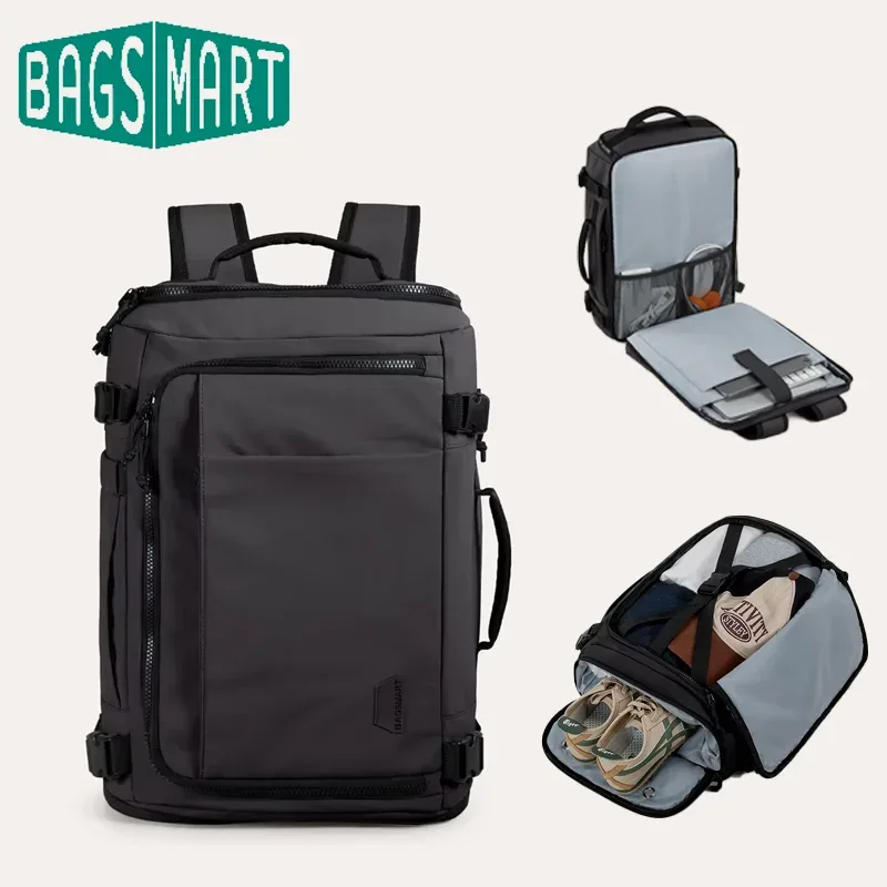 sac dos polyester gris noir compartiments multifonctionnels voyage grande capacité organisateur étanche ordinateur portable chaussures