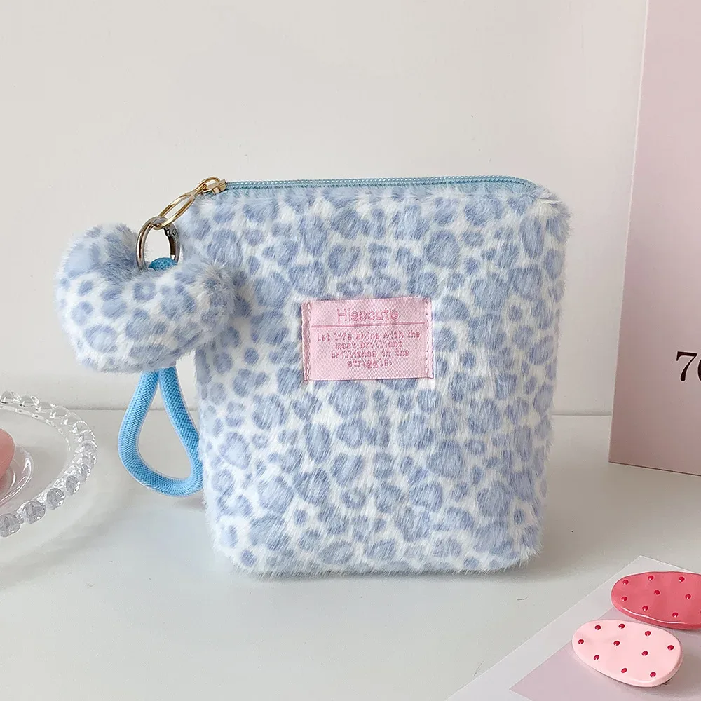 nouvelle trousse de maquillage vintage en peluche imprimé léopard pour filles, organisateur portable de soins de la peau, petite trousse de toilette pour étudiantes, pochette femme