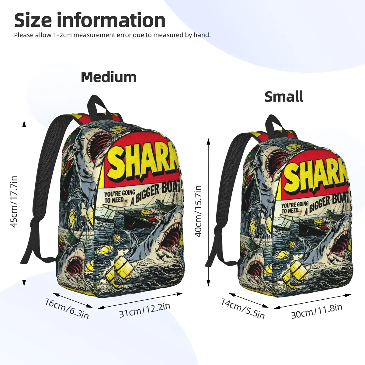 sac à dos classique avec affiche de film jaw-shark, sac à dos de sport, d'école, de travail, avec affiche de requin, sac à dos pour hommes et femmes, sacs en toile pour ordinateur portable