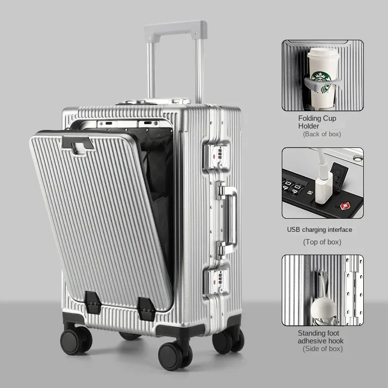 valise à cadre en aluminium grande capacité, valise à roulettes en pc épaissi, robuste et durable, bagage cabine à code, 20/22/24/26/28 pouces