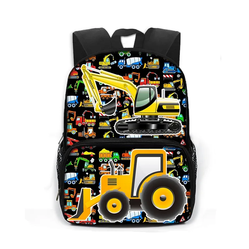 sac à dos imprimé dessin animé de police, voiture, bus, pelle, camion, sac de jour pour enfants, sac de livre pour écoliers de maternelle