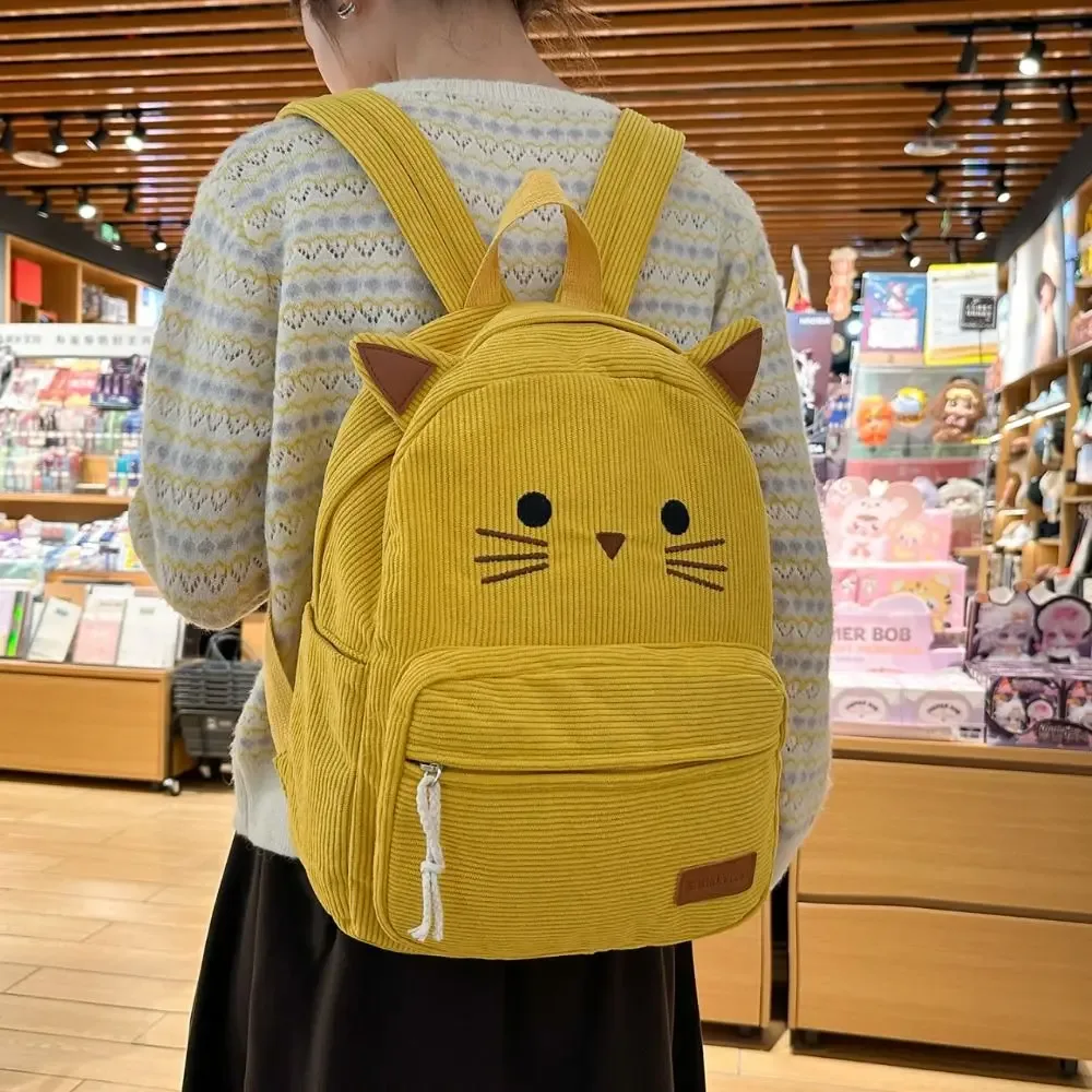 sac à dos chat de dessin animé mignon et léger en velours côtelé imprimé multicolore, idéal pour étudiants, cadeau parfait