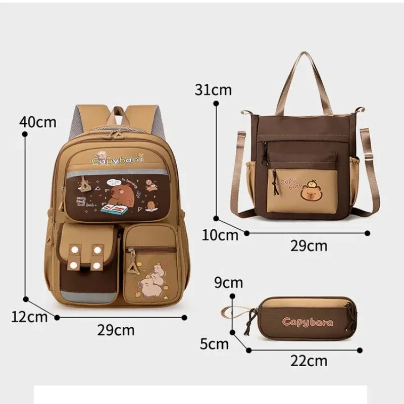 sac dos nylon dessin animés marron clair grand format cadre interne poche latérale ultra léger informatique souple limon jacquard bandoulière arquée préppy école voyage
