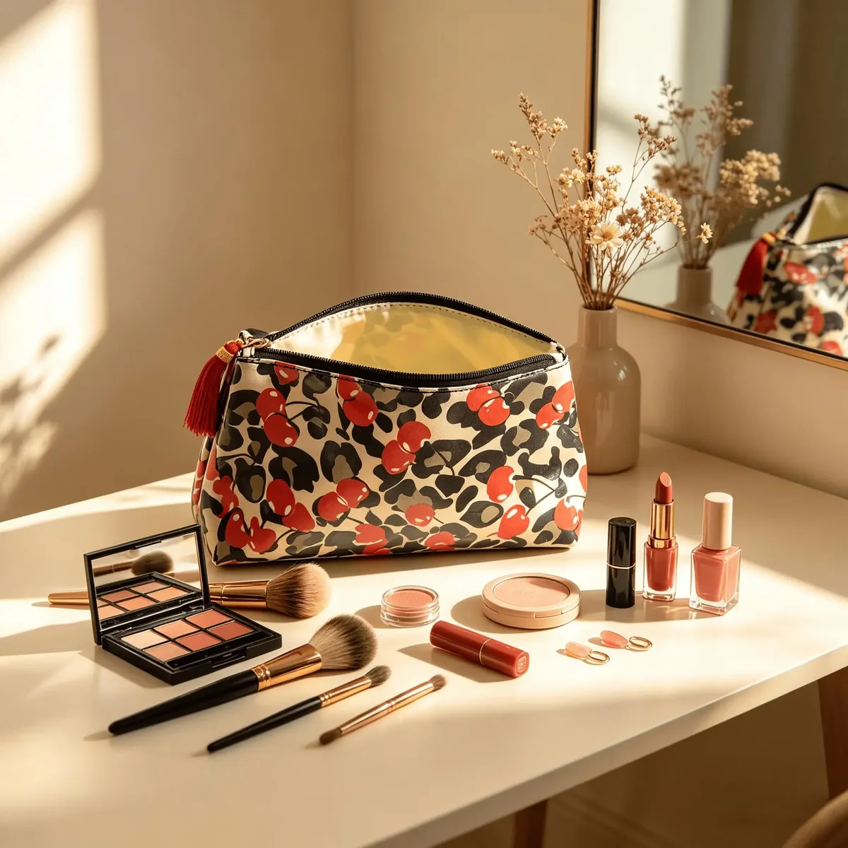 trousse de maquillage grande capacité avec pendentif pompon, sac de rangement pour articles de toilette, sac de voyage, cadeau pour femme et fille, utilisation au bureau et à la maison