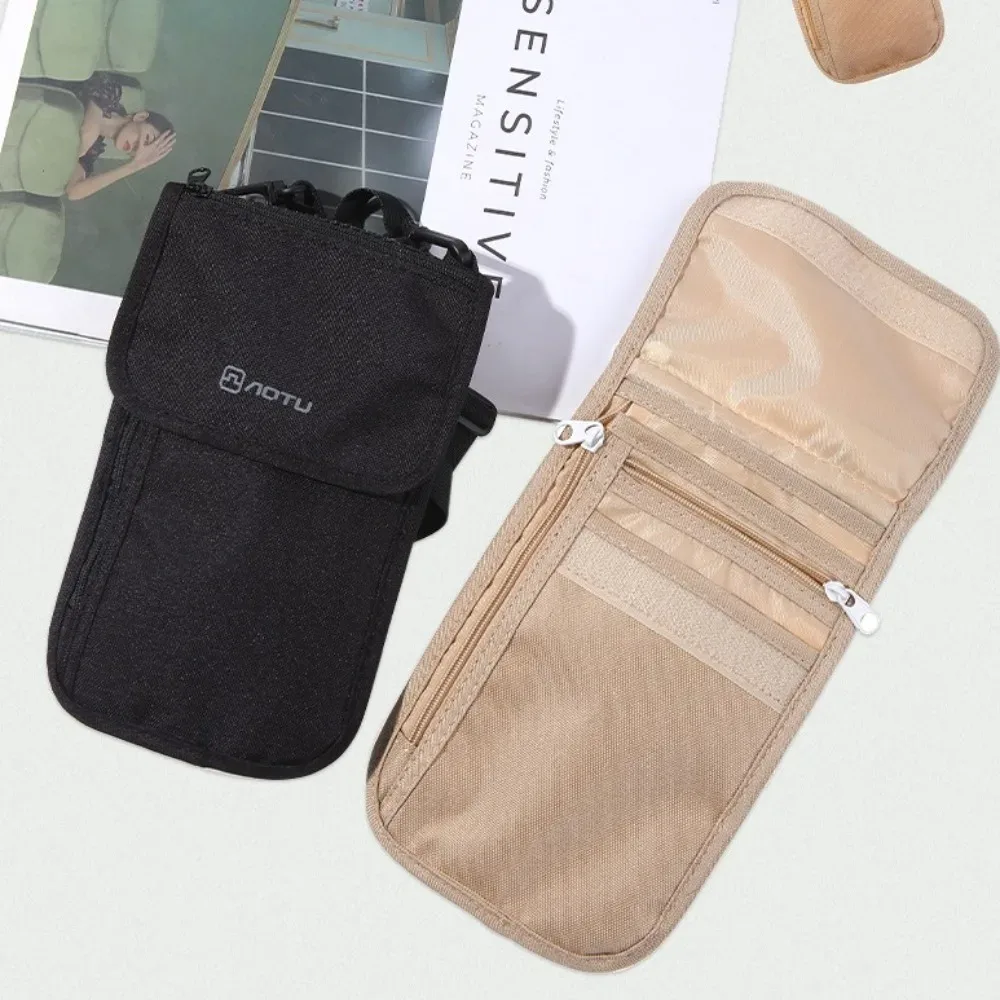 accessoires de voyage portefeuille de voyage kaki noir porte-billets pochette de voyage à porter autour du cou housse de protection pour passeport à fermeture éclair portefeuille pour passeport