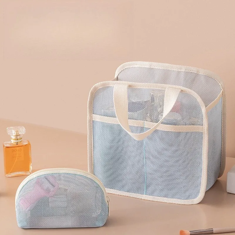 ensemble de trousses de maquillage en maille respirante 3 pièces, organiseur de toilette portable de voyage, rangement cosmétique étanche pour femmes et filles
