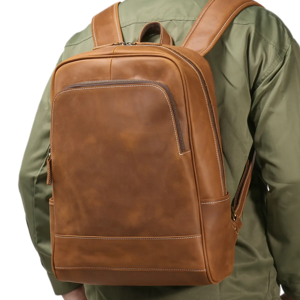 luokir vintage hommes crazy horse cuir sac à dos en cuir véritable voyage sac à dos grande capacité peau de vache pochette d'ordinateur sac d'école