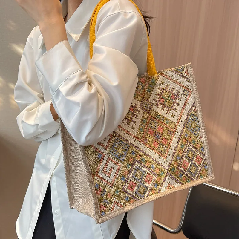sac à bandoulière de style national pour femme, sac fourre-tout ethnique de grande capacité, nouveau sac à main décontracté pour les trajets quotidiens et le shopping