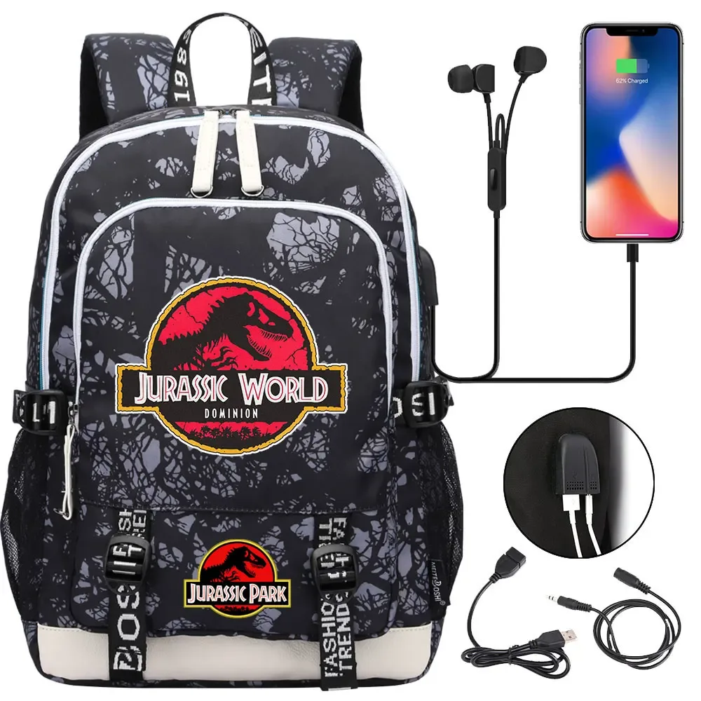 jurassic park world dinosaure adolescent usb charge sac à dos pour ordinateur portable femmes hommes filles garçons enfants école livre sac voyage sac à dos