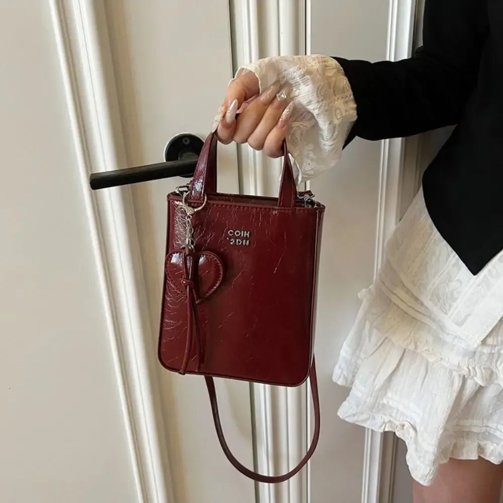 sac à bandoulière en cuir pu pour femmes, petit sac carré chic et polyvalent avec pendentif porte-clés d'amour, sacs à bandoulière de haute qualité