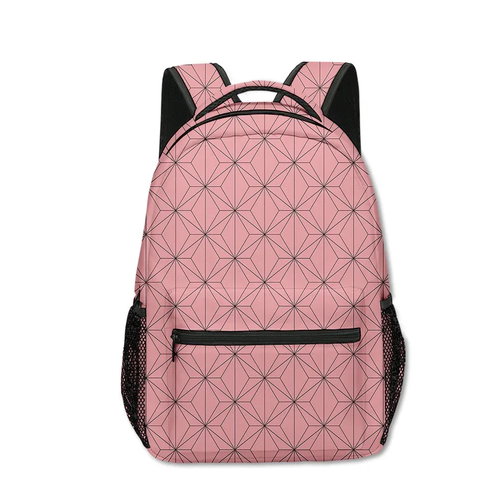 Sac Dos Tissu Oxford Uni Dessin Animé Géométrique Multicouleurs Triangles Carreaux Bandoulière Arquée Usage Voyage