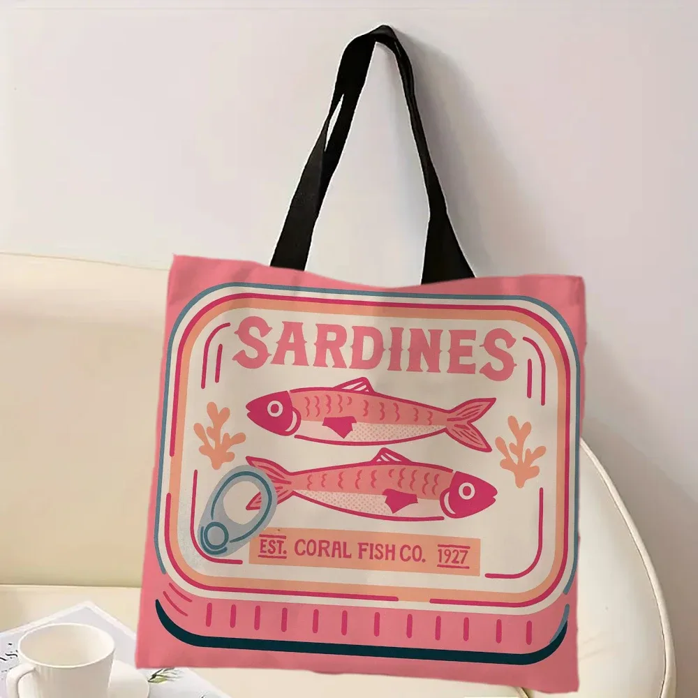 sac à main décontracté imprimé de sardines colorées à la mode, sac à dos réutilisable à la mode, sac fourre-tout multifonctionnel, sac de courses en polyester