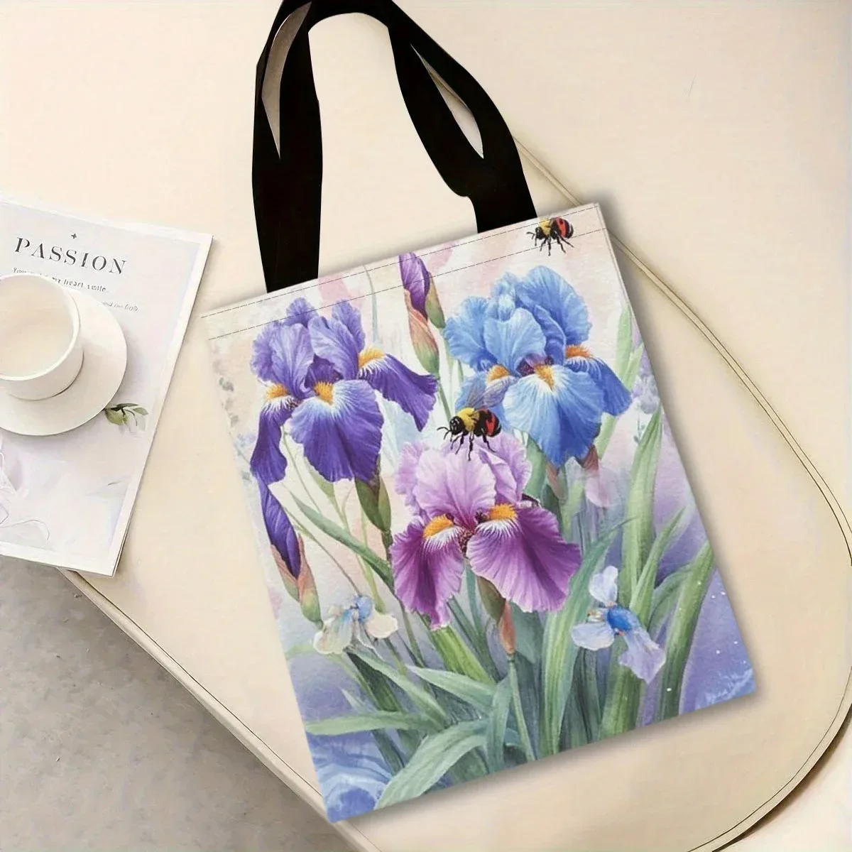 sac à main floral spacieux, sac à bandoulière au design irisé vibrant, en toile durable, idéal pour un usage quotidien, cadeau parfait