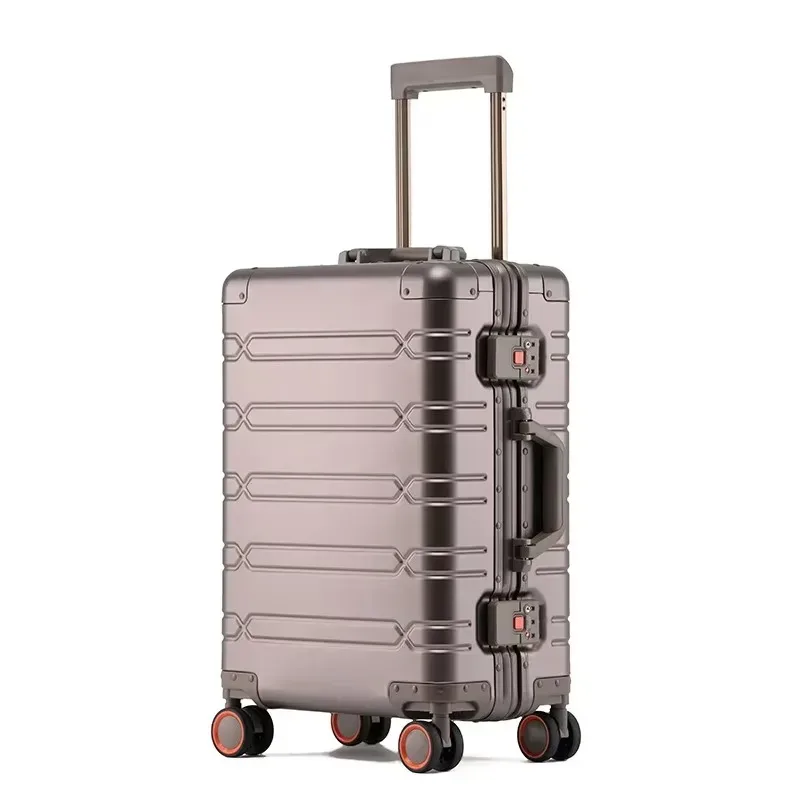 valise à roulettes 100% aluminium-magnésium, grande capacité, avec roue rotative, boîtier de chariot de voyage, valise à main de 20 pouces