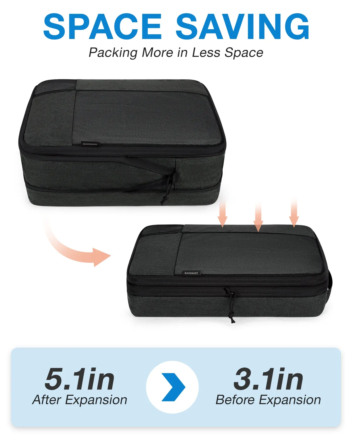 organisateur voyage polyester herringbone noir compact extensible sac chaussures compression ventilation usage polyvalent femmes hommes plaine air