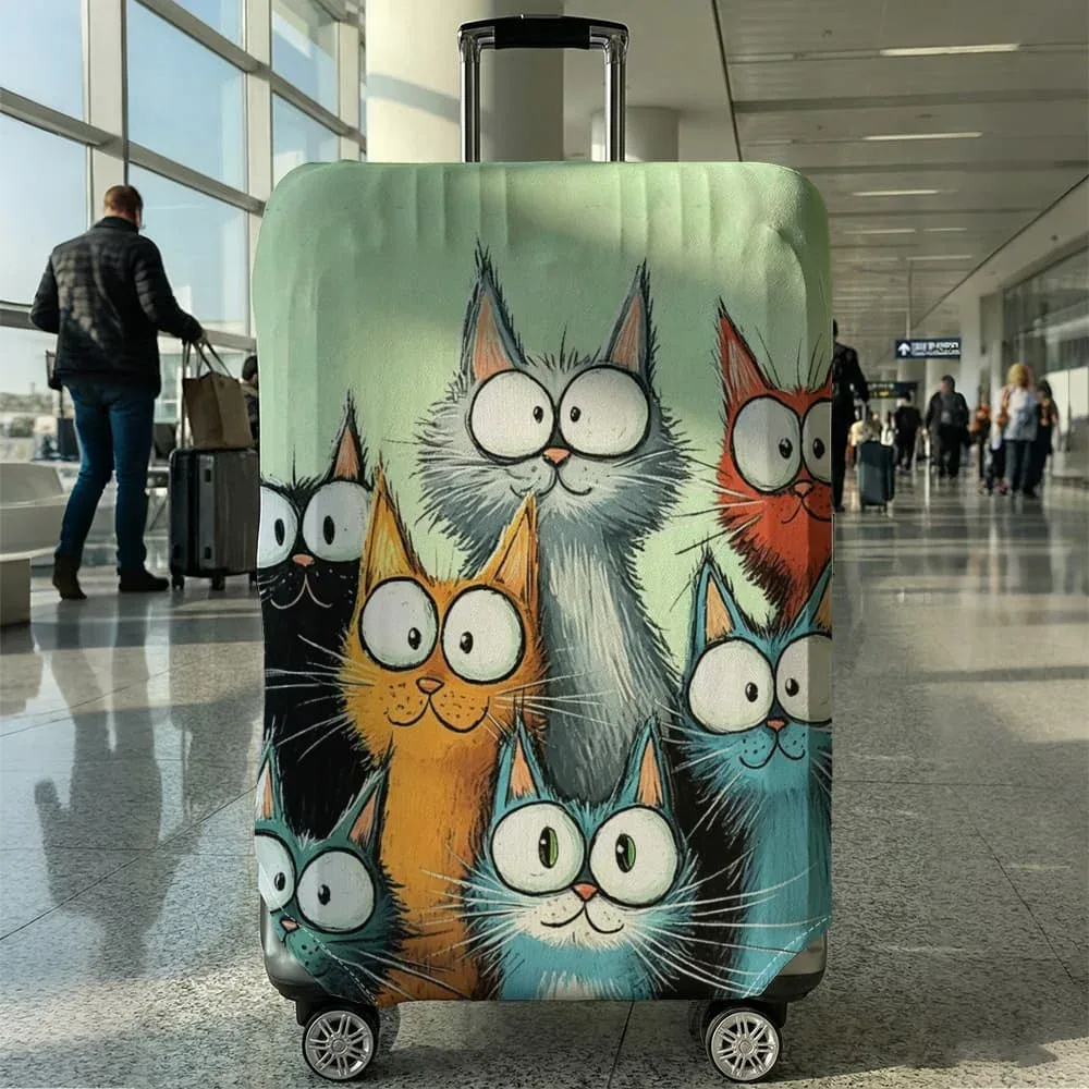 housse de protection pour bagages à motif de chat, adaptée aux bagages de 18 à 32 pouces, avec poignées, accessoires de voyage