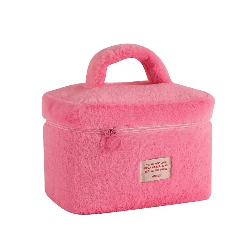 sacs de maquillage en peluche douce pour femmes, grande capacité, organisateur de cosmétiques quotidiens, fourre-tout de style simple, trousse de toilette de voyage, sac a main