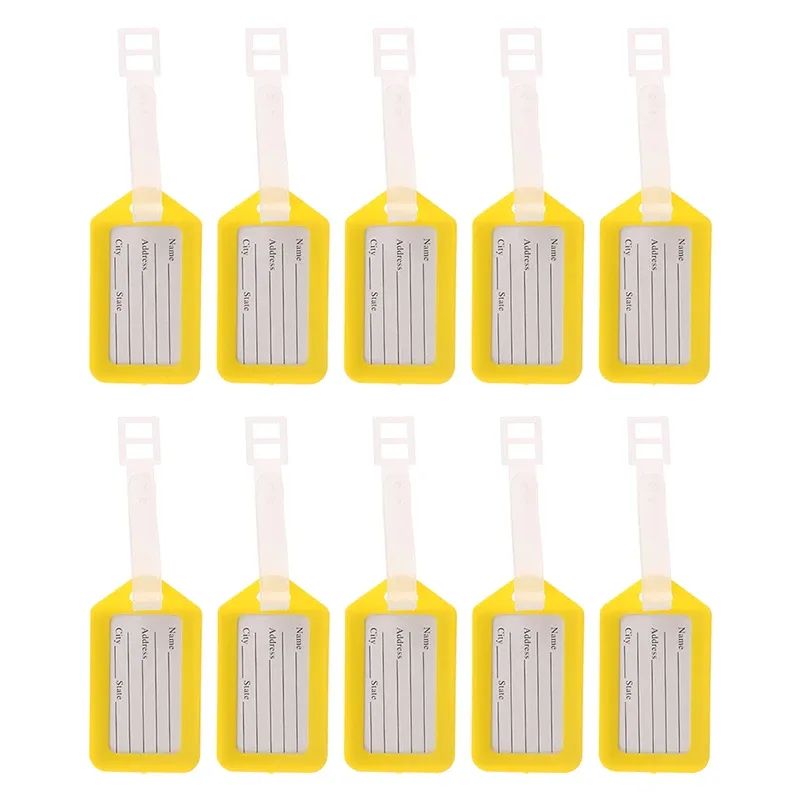 étiquettes de bagage en plastique pour hommes et femmes, étiquette de bagage, porte-nom, adresse d'identification de valise, accessoire de voyage, expédition d'embarquement, 10 pièces