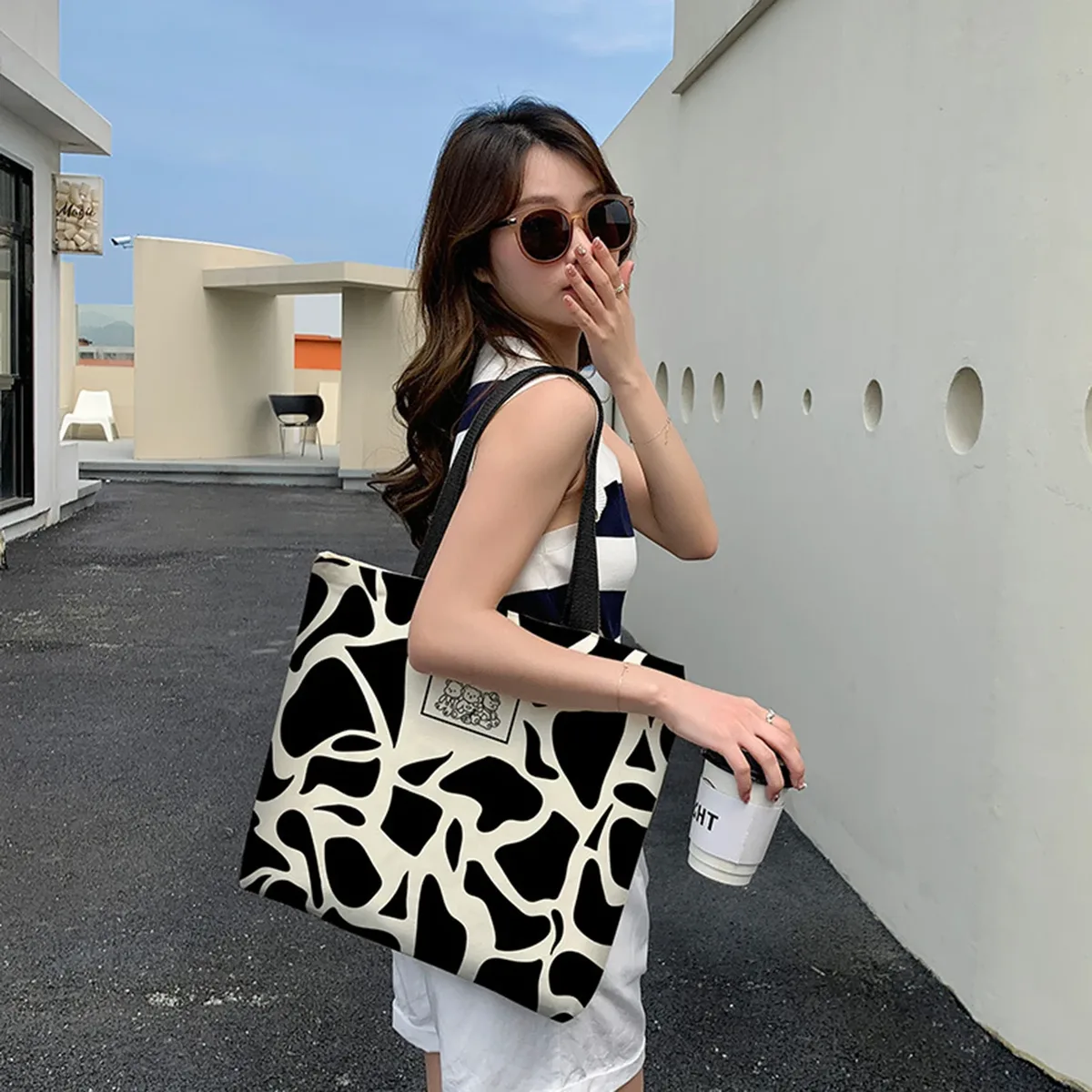 sac en toile décontracté pour femme, grande capacité, version coréenne, sac fourre-tout polyvalent pour les étudiants