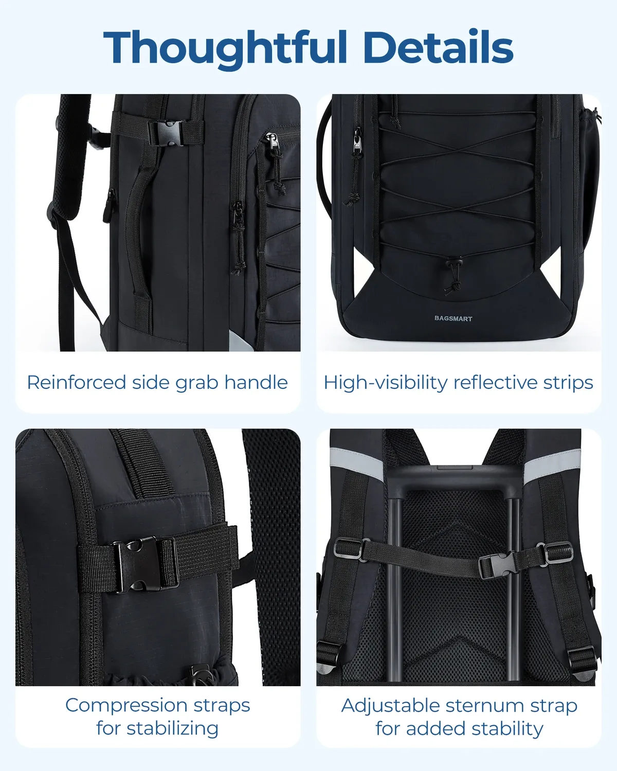 bagsmart-grand sac à dos de voyage antivol pour femme, décontracté, étanche, avec sac à chaussures, 17 pouces