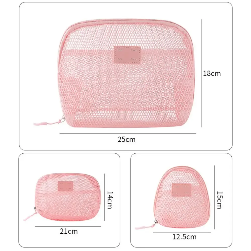 sac à cosmétiques en nylon décontracté avec fermeture éclair, pochette de rangement en maille, sacs de maquillage en maille polyvalents à main, voyage