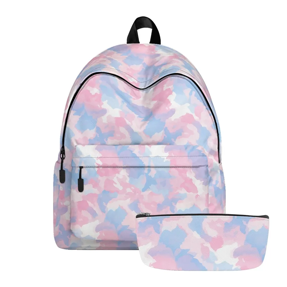 sac à dos imprimé camouflage pastel aquarelle, sacs à crayons, bretelles réglables, sac d'école léger et durable, sac à dos de voyage, ensembles pour adolescents