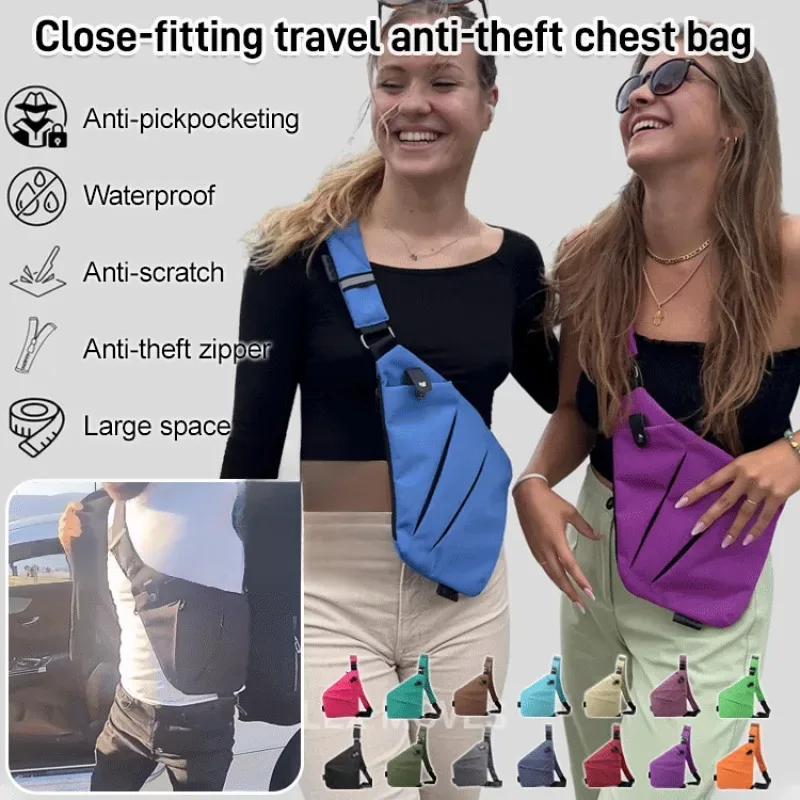 Sac de poitrine antivol unisexe – Sangles réglables, pochette de rangement polyvalente, portefeuille de voyage sécurisé