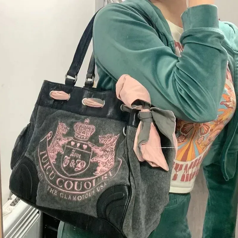 sac fourre-tout de grande capacité pour femmes y2k, vintage rétro chic broderie velours sacs à main fille shopping sac à bandoulière sacs à main pour femmes