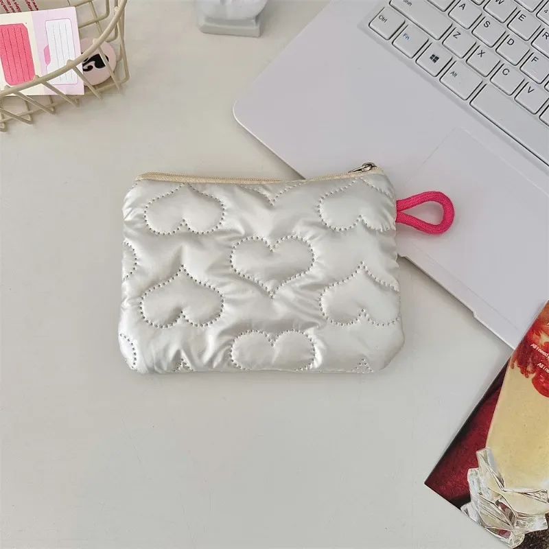 porte-monnaie à motif de nœud argenté pour femme, portefeuille pour écouteurs, pochette à fermeture éclair, trousse à cosmétiques en poudre, prédire
