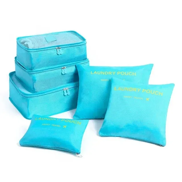 organisateur voyage sac rangement nylon translucide gris rose bleu grande capacité tri chaussures vêtements transport
