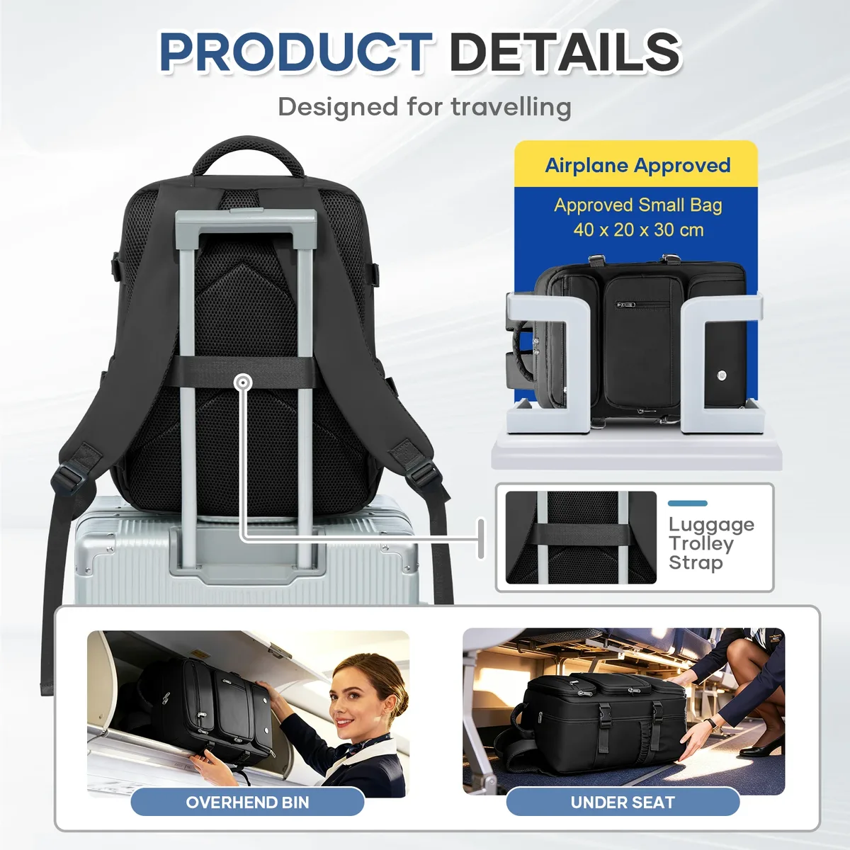 sac à dos de voyage sac de cabine d'avion sac à dos ryanair 40x20x25 bagages pochette d'ordinateur antivol hommes femmes sac pour sport trekking