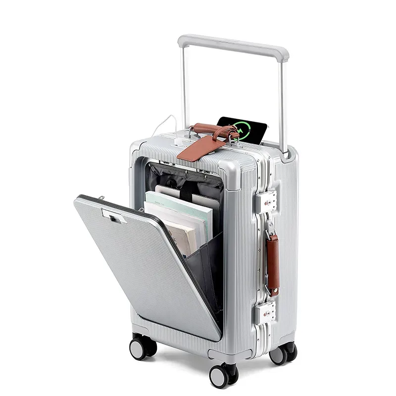 valise de voyage 20/24/26 pouces avec cadre en aluminium, trolley large, bagage cabine avec porte-gobelet, valise à roulettes pour l'embarquement